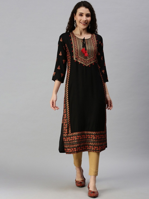 

SHOWOFF Women Black Printed Kurta