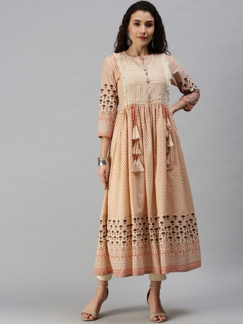 

SHOWOFF Women Orange Ethnic Motifs Mandarin Collar Thread Work Anarkali Kurta