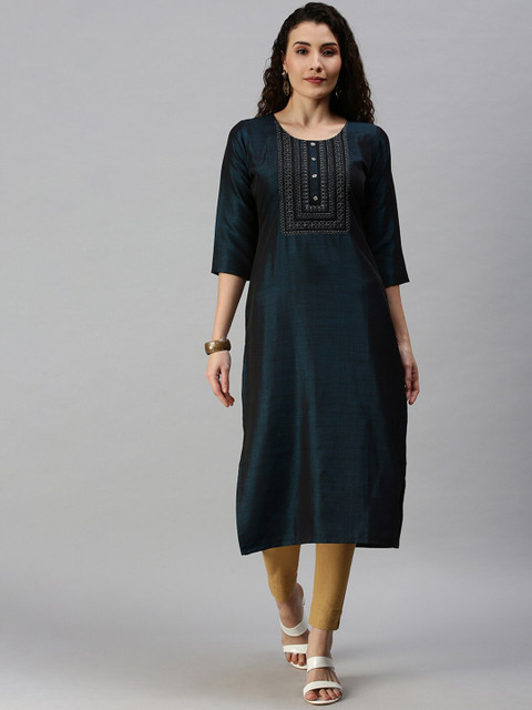 

SHOWOFF Women Navy Blue Yoke Design Kurta