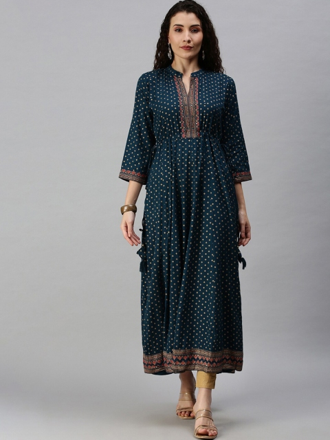 

SHOWOFF Women Blue Ethnic Motifs Printed Anarkali Kurta