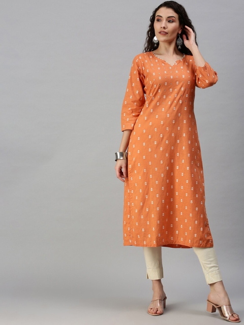 

SHOWOFF Women Orange Floral Printed Kurta