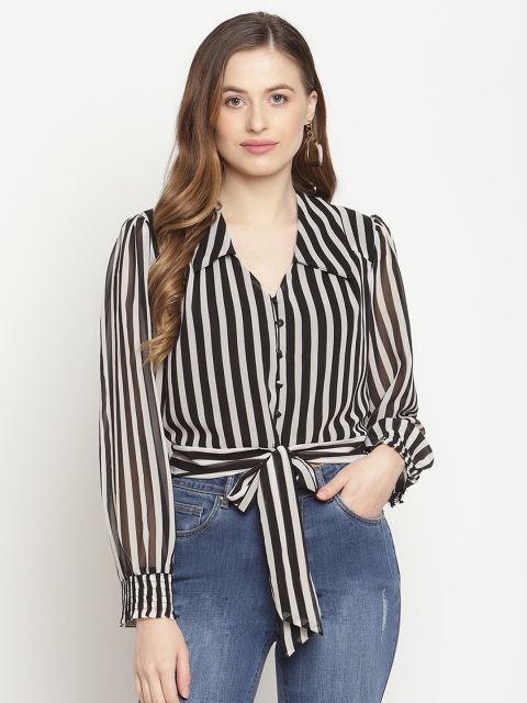 

Madame Black & White Striped Shirt Style Top