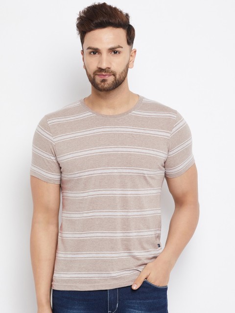 

HARBORNBAY Men Beige Striped V-Neck Pockets T-shirt