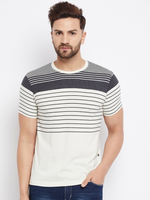 

HARBORNBAY Men Charcoal Striped V-Neck Pockets T-shirt