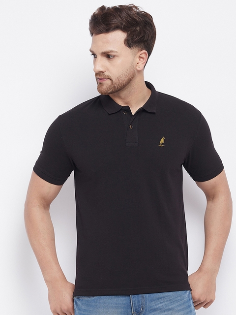 HARBORNBAY Men Black Solid Polo Collar T-shirt - buy at the price of $6 ...