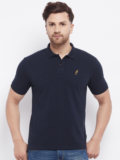 

HARBORNBAY Men Navy Blue Solid Polo Collar Regular Fit T-shirt