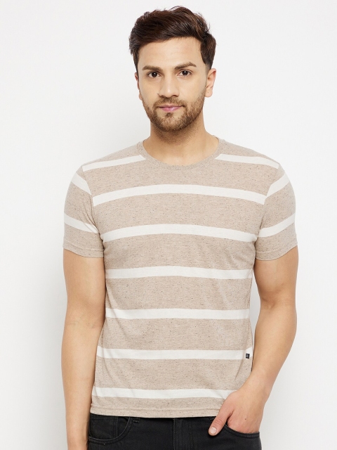 

HARBORNBAY Men Beige Striped T-shirt