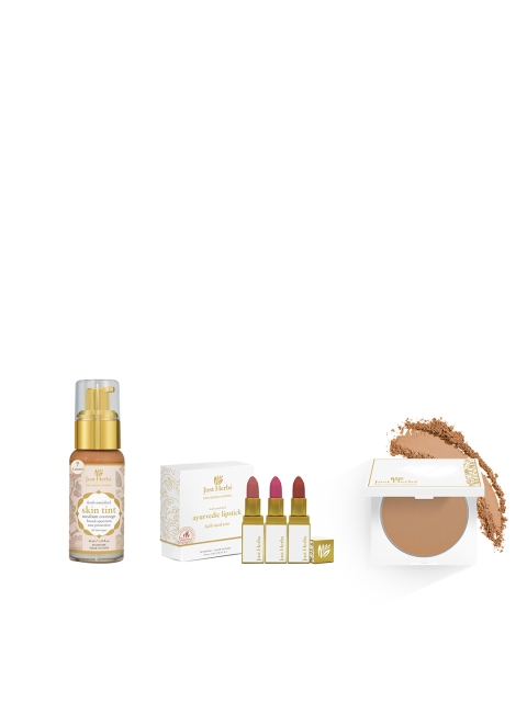 

Just Herbs Set of Natural BB Cream-Lipstick Kit & Compact Powder, Camel brown