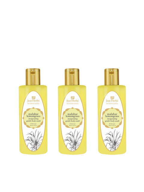 

Just Herbs Set of 3 Malabar Lemongrass Invigorating Gentle Body Wash 100 g each, Yellow