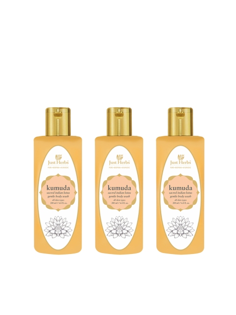 

Just Herbs Set of 3 Kumuda Sacred Indian Lotus Gentle Body Wash 200 ml each, Orange