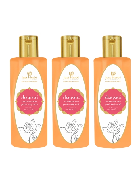 

Just Herbs Set of 3 Shatpatri Wild Indian Rose Gentle Body Wash 200 ml each, Orange