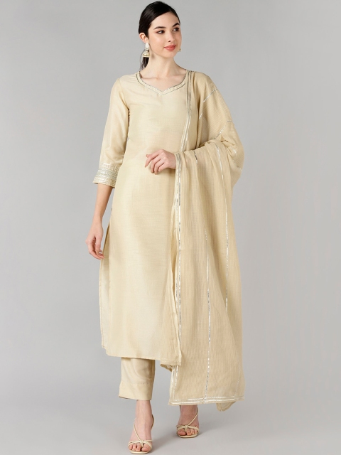 

AHIKA Women Cream-Coloured Kurta with Trousers & With Dupatta