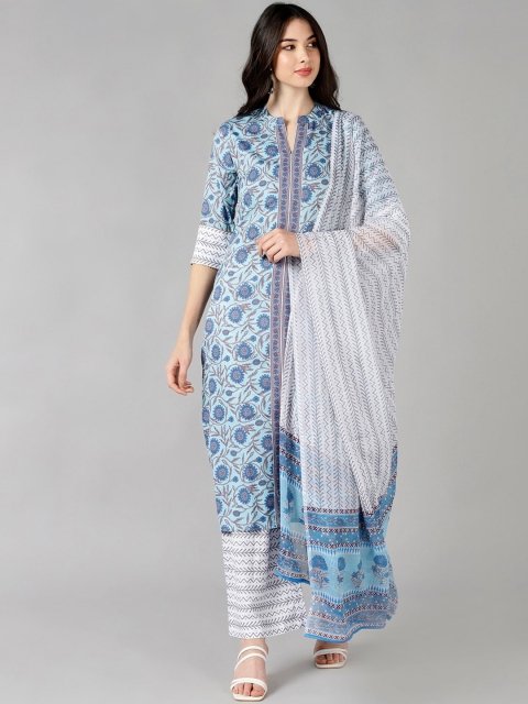 

AHIKA Women Blue Floral Printed Kurta with Palazzos & With Dupatta