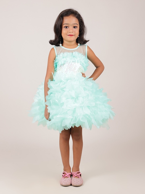 

Pothys Green Embellished Satin A-Line Ruffled Dress