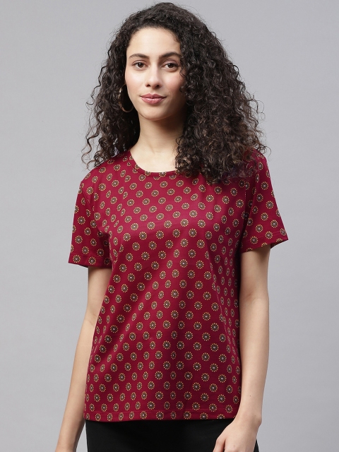 

Marks & Spencer Women Magenta & Mustard Yellow Floral Printed T-shirt