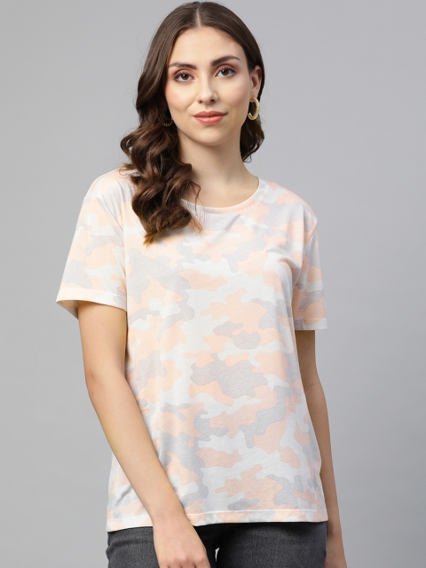 

Marks & Spencer Women Pink & Grey Camouflage Printed T-shirt
