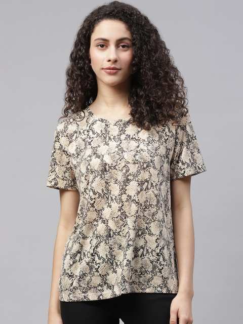 

Marks & Spencer Women Beige & Black Printed T-shirt