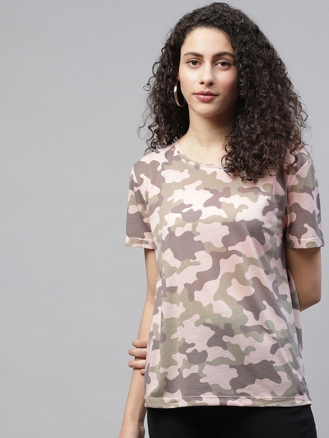 

Marks & Spencer Women Green & Peach-Coloured Camouflage Printed T-shirt