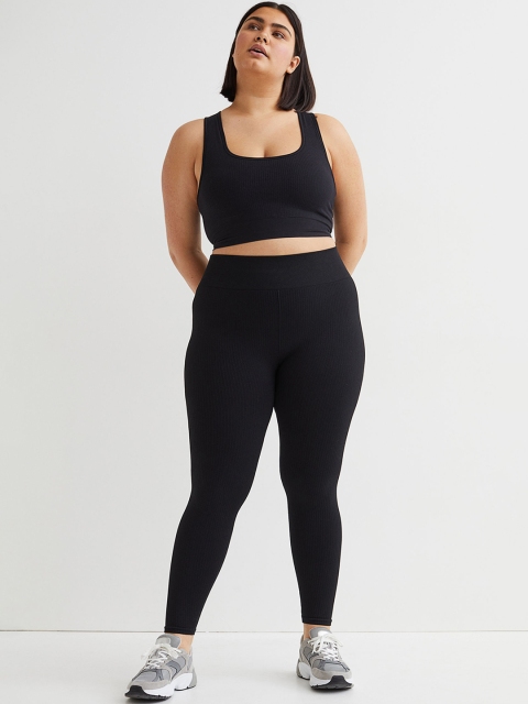 

H&M+ Women Black Seamless sports tights