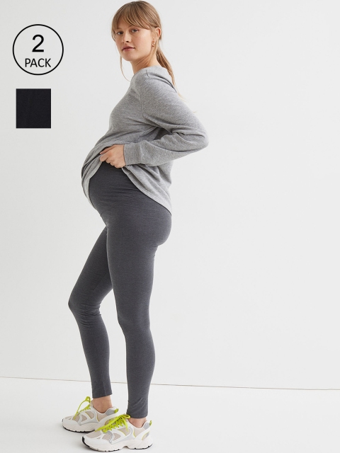 

H&M MAMA Pack of 2 Black & Grey Solid Leggings