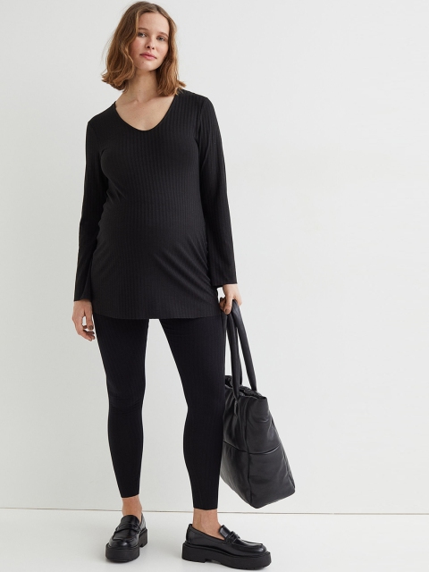 

H&M Women Black MAMA Ribbed Leggings