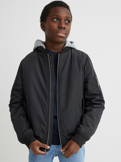 

H&M Boys Black Hooded Bomber Jacket