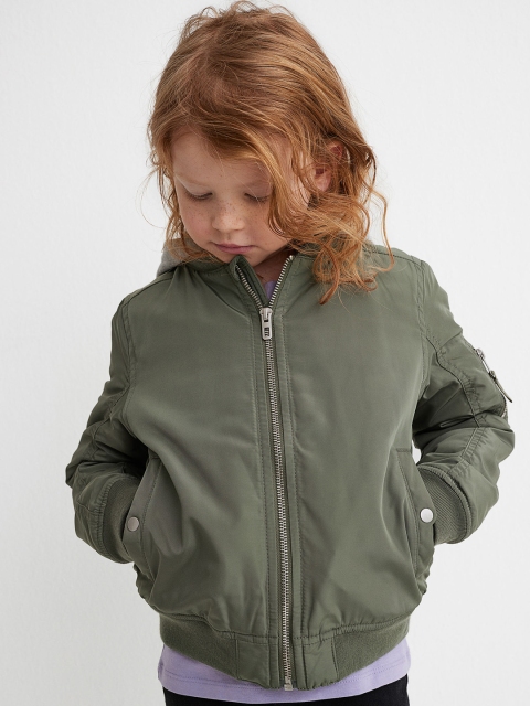 

H&M Boys Olive Green Hooded Bomber Jacket