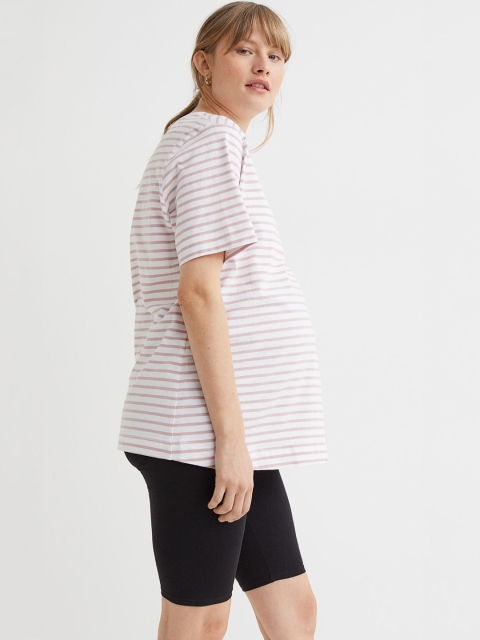 

H&M MAMA Black & White Striped Cotton T-shirt with Shorts