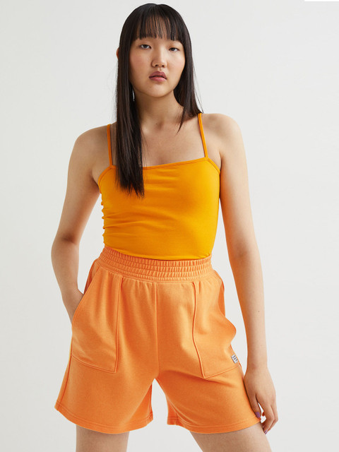 

H&M Women Orange Solid Sweatshirt Shorts