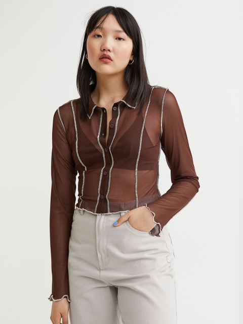 

H&M Women Brown Mesh Shirt