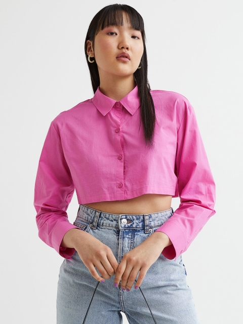

H&M Women Pink Cropped Shirt