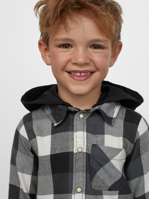 

H&M Boys Black Checked Hooded Cotton Shirt