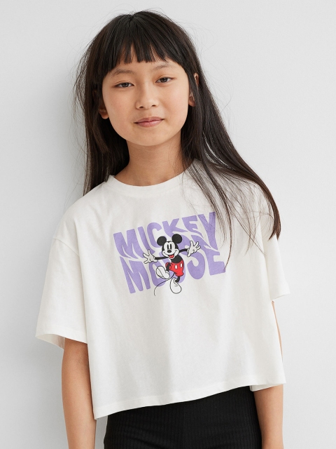 

H&M Girls White Cropped Printed Jersey Top