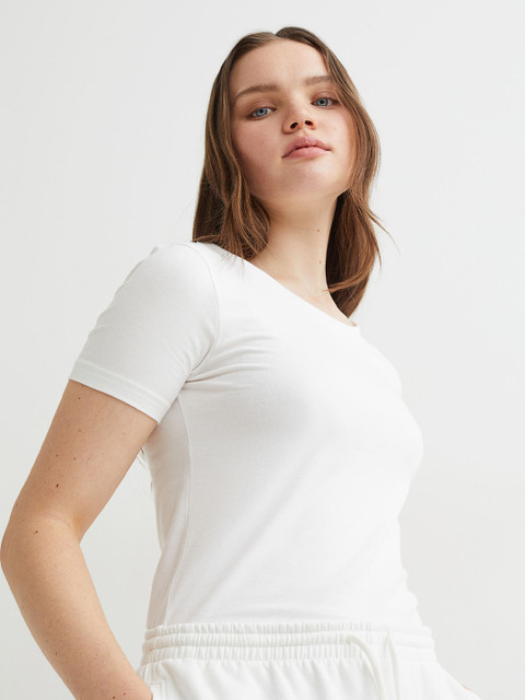 

H&M Women White Short-sleeved Jersey Top