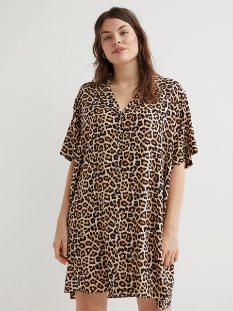 

H&M Beige & Black Leopard Print Shirt Dress