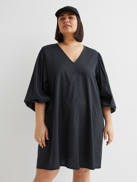 

H&M Plus Size Women Black H&M+ Balloon-Sleeved Dress