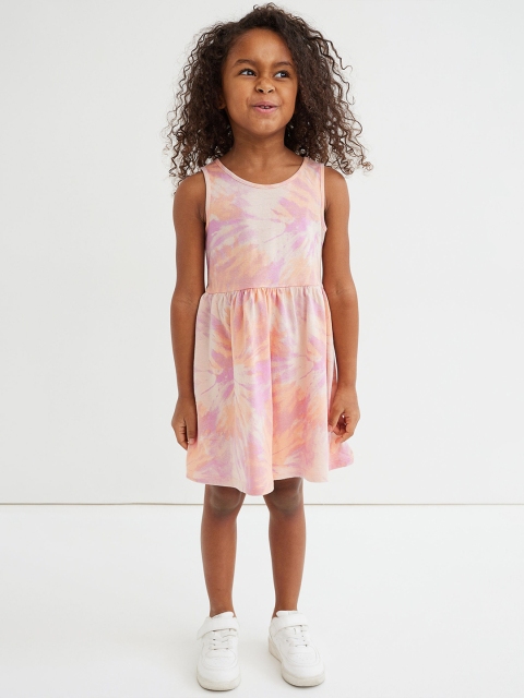 

H&M Girls Pink & Orange Tie-Dye Patterned Jersey Dress