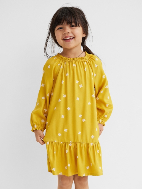 

H&M Yellow & White Printed Double-Weave Cotton Dress