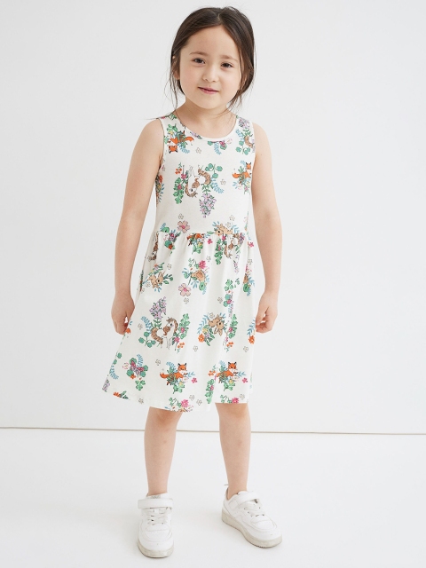

H&M Girls White Patterned Jersey Dress