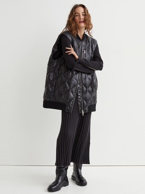 

H&M Women Black Rib-Knit Merino Wool Dress