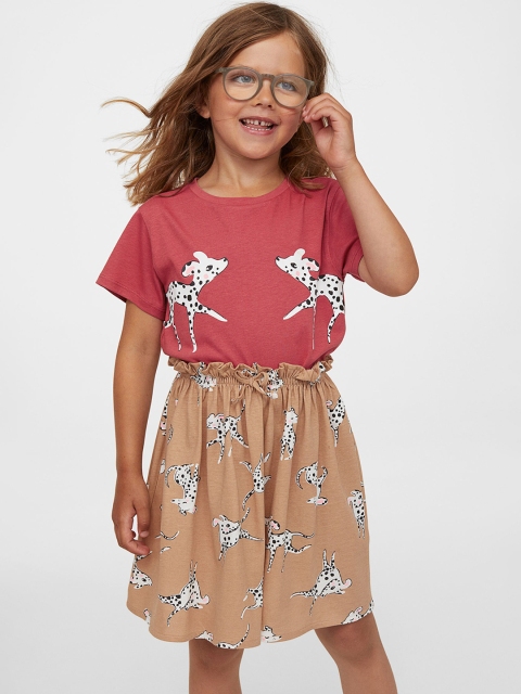 

H&M Girls Pink & White Printed 2-Piece Cotton Set, Red