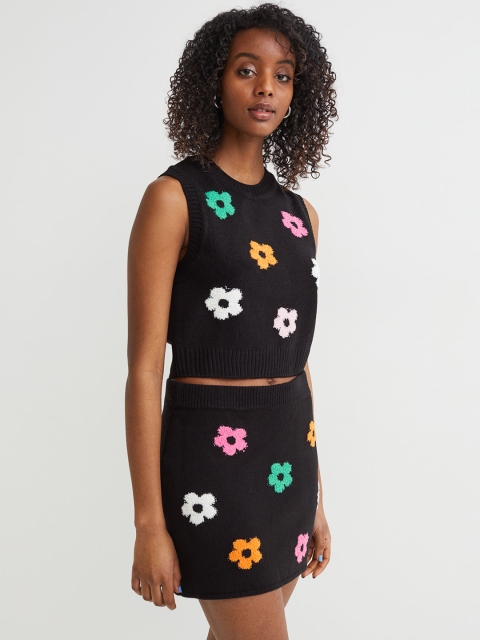 

H&M Women Black & Multicoloured Knitted Skirt