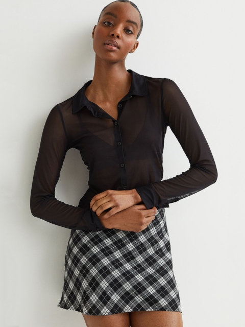 

H&M Women Black & White Checked A-Line Skirt