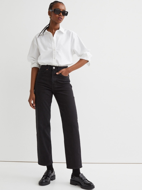 

H&M Women Black Solid Straight High Ankle Jeans