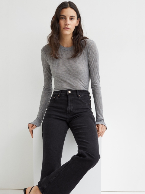 

H&M Women Black Bootcut High Waist Jeans