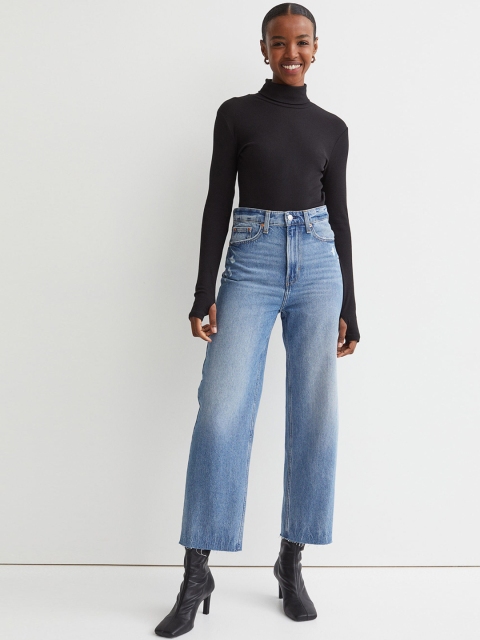 

H&M Women Blue Washed Loose Straight High Jeans