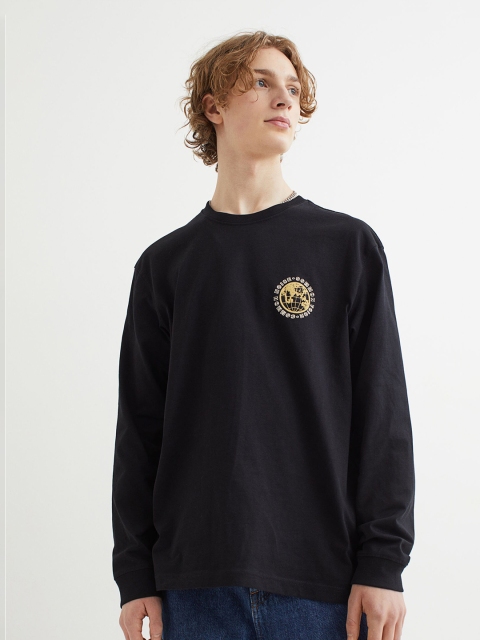 

H&M Men Black Relaxed Fit Cotton Jersey Top