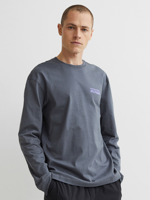 

H&M Men Grey Relaxed Fit Cotton Jersey Top