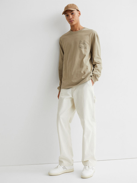 

H&M Men Pure Cotton Relaxed Fit Cotton Jersey Top, Beige