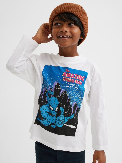 

H&M Boys White Pure Cotton Oversized Print-Motif Jersey Top